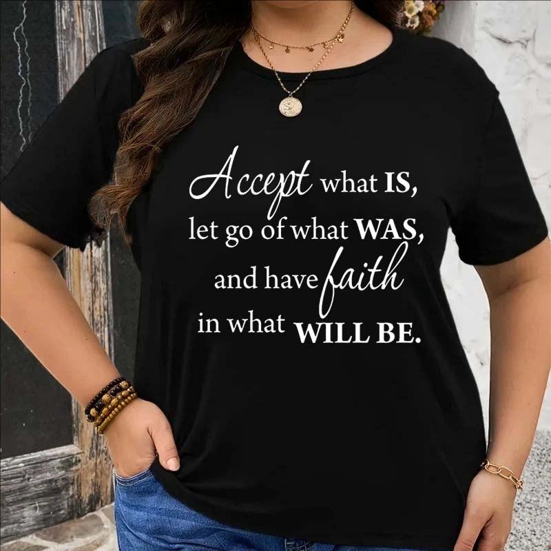 Women Plus Size Casual T-Shirt Summer Letter Printed T-shirt Casual Loose Round Neck Short Sleeve Tops Clothing Plus T-shirt