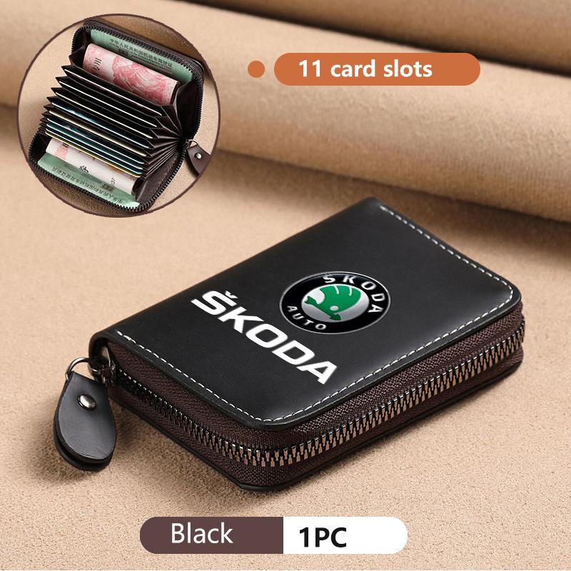 For Skoda Car Leather Wallet Motor ID Credit Card Ticket Storage Bag Octavia Superb RAPID FABIA KAMIQ KAROQ KODIAQ YETI kybf34