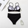 Women's Two Piece High Waist Bikini Set Padded Wireless Swimsuit Solid Color Adjustable Straps Swimwear Beachwear