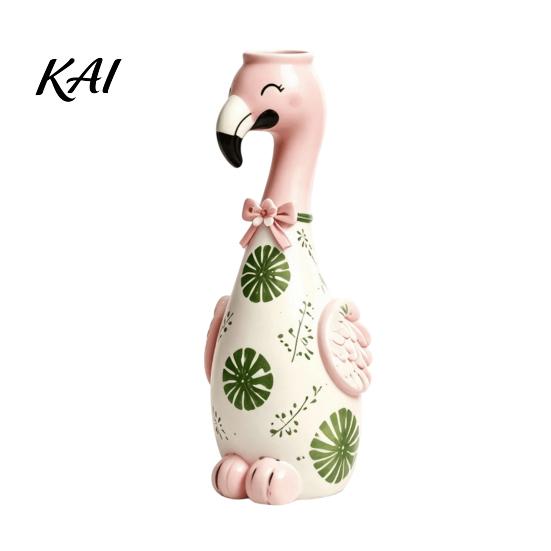 Durable Resin Sculpture Vase Cute Flamingo Decorative Vase, Pink Flower Holder Figurine, Small Tabletop Statue Decor Ornament for Dried Artificial