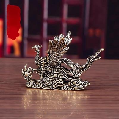 1Pc Phoenix Blessing Display Figurine Pure Brass Desktop Ornaments Small Decorative Item Tea Ceremony Good Luck Craft Gift