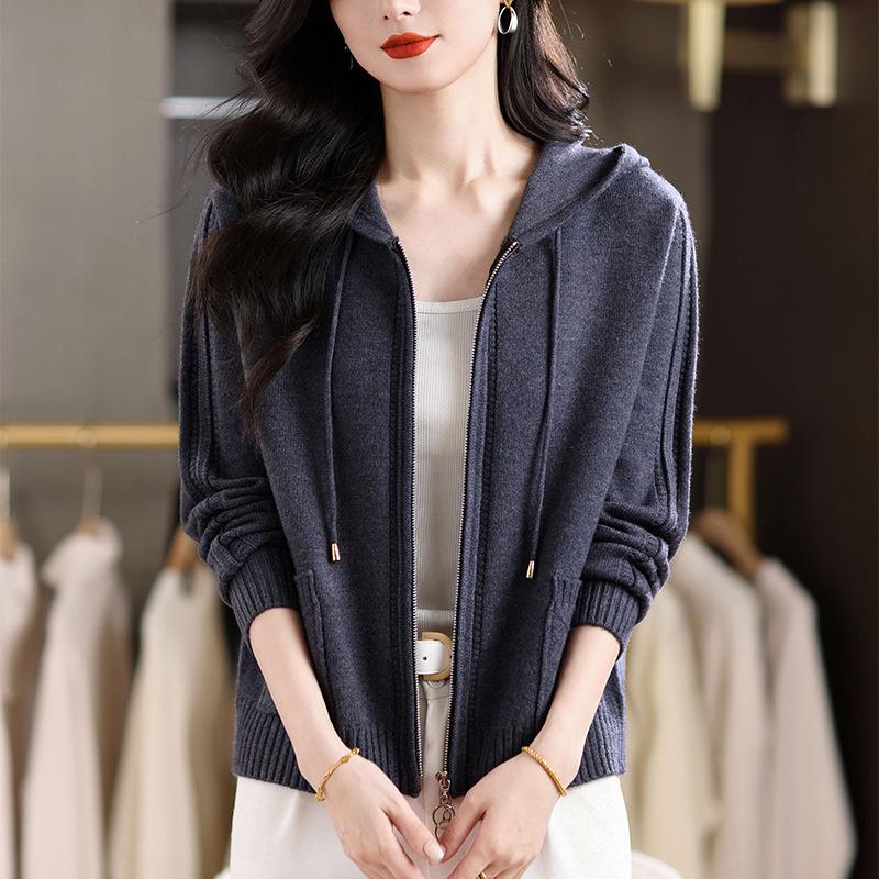 

Autumn Hooded Knit Cardigan for Plus-Size Women - Casual Age-Reducing Sweater Coat XL