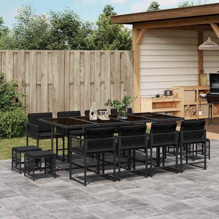 VidaXL 13-piece Garden Dining Set Black Cushions Braided Resin 3211519