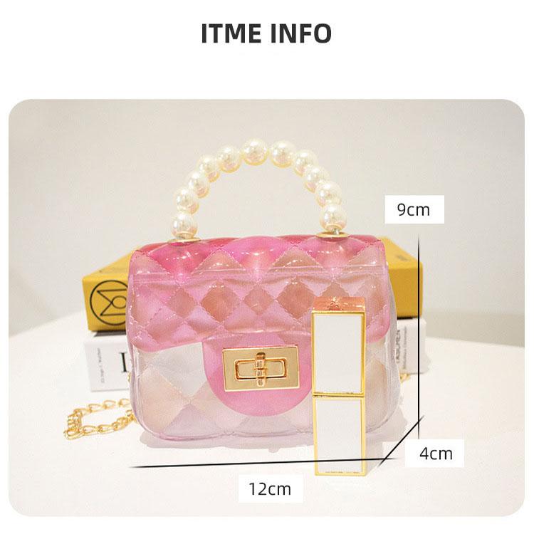 Kawaii Crossbody Bag Cartoon Cute Girls Fashion Mini Chain Pearl Handbag Sweet Princess Jelly Pack Party Coin Purses Gift