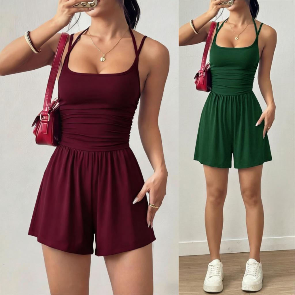 Women's Casual Summer Jumpsuit with Spaghetti Straps and Loose Fit Shorts