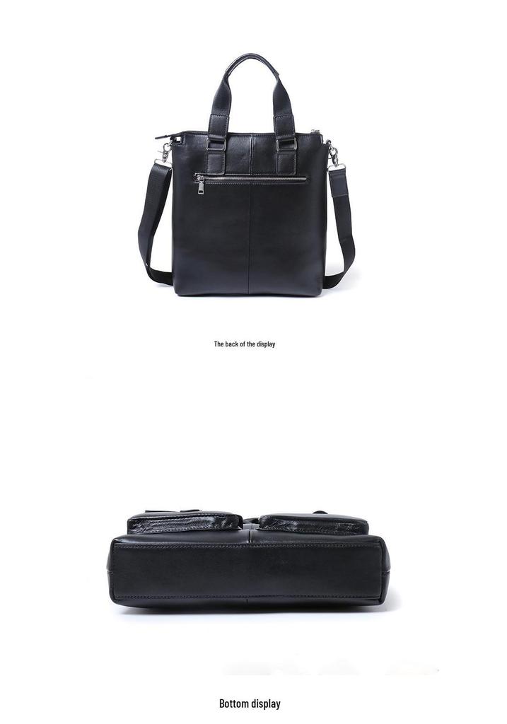 Men's Genuine Leather Vertical Business Briefcase - Top Layer Cowhide Computer Tote Bag