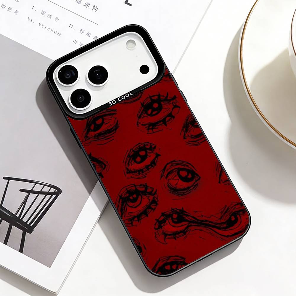 

Чехол для телефона «Красный Злой Глаз Ужаса» для iPhone 17, 16, 15, 14, 13, 12, 11 Plus, Pro Max Черная Рамка Посеребренная Крышка iPhone17PRO