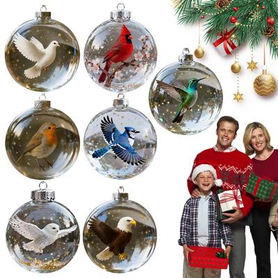 Nature's Birds Crystal Glass Ball Christmas Tree Ornament Set Xmas Tree Hanging Pendant for Holiday Christmas Party Home Decor
