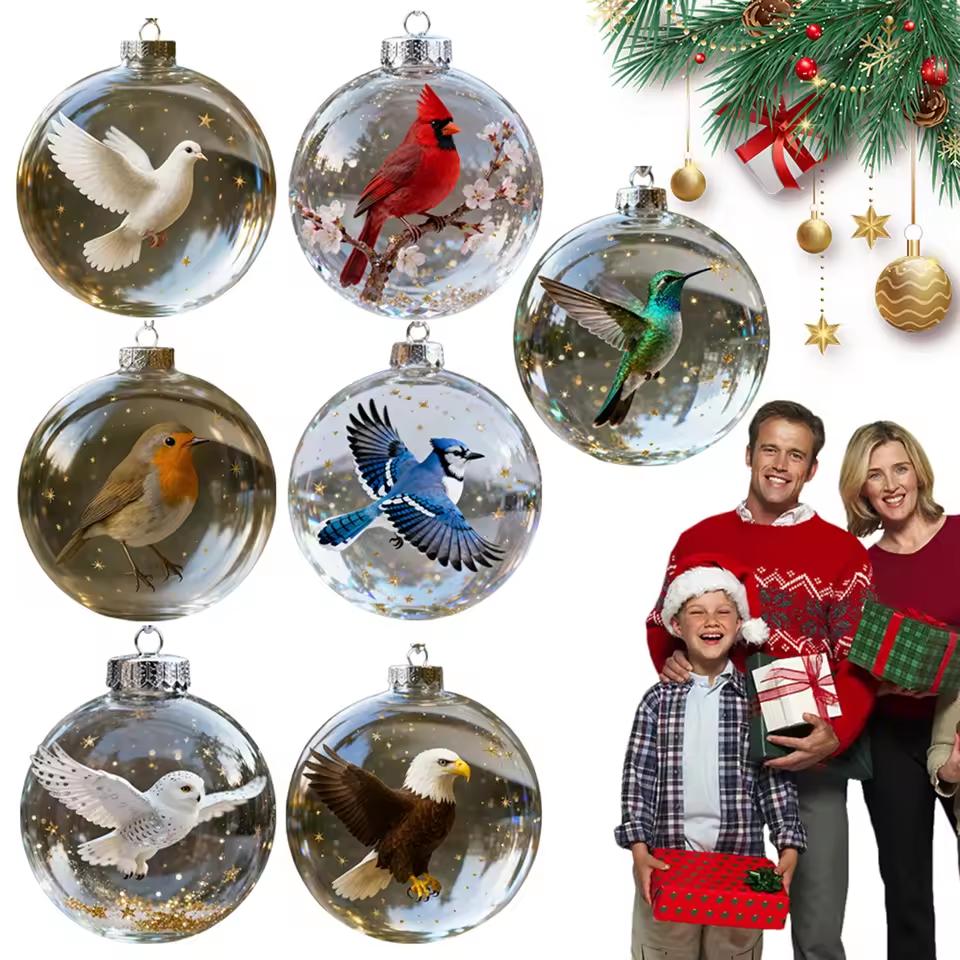 Vögel der Natur Kristallglas Kugel Weihnachtsbaumschmuck Set Xmas Baum Hängender Anhänger für Feiertag Weihnachten Party Hausdekoration