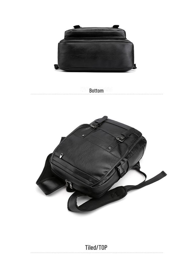 Men's PU Leather Business Travel Backpack: Retro Style, Large Capacity, Perfect for High School and Casual Use.