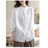 Women's Retro Cotton Linen Slimming Long Sleeve Shirt - Solid Color, Loose Fit for Spring & Autumn.