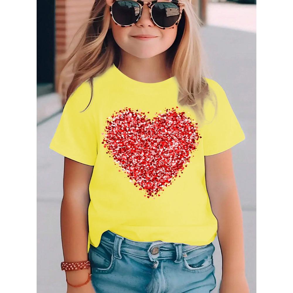 Summer Fashion Girls Short-sleeved T-shirt Red Love Element Printed Casual Versatile Top