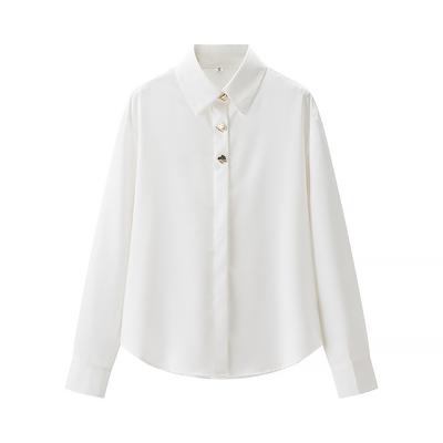 European and American Style, New Women's Clothing, Classic Gold Button-trimmed Silk Satin Shirt 2138748712.