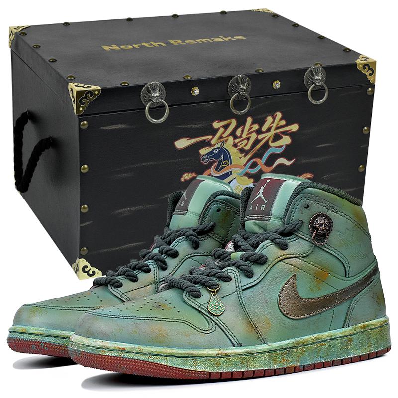 

Jordan Air Jordan 1 Slip Resistant Abrasion Resistant Mid top Vintage Basketball Shoes Unisex Turquoise DQ8426-105(Team96-S-BOX) 45