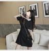 2025 Chic Hepburn-Style Little Black Dress with Waist-Defined Polo Collar