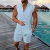 Men Sleeveless Button Down Shirt Vest and Shorts Set Lightweight Casual Summer Beachwear Two Piece Outfit for Outdoor Activities