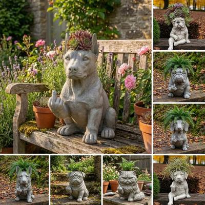 Ghiveci Bulldog Plantator Decorativ Creativ cu Design Unic și Atitudine Ochi-Prinzător Decor Grădină Plantator Plantă Interior Exterior Ghivece Flori Noutate