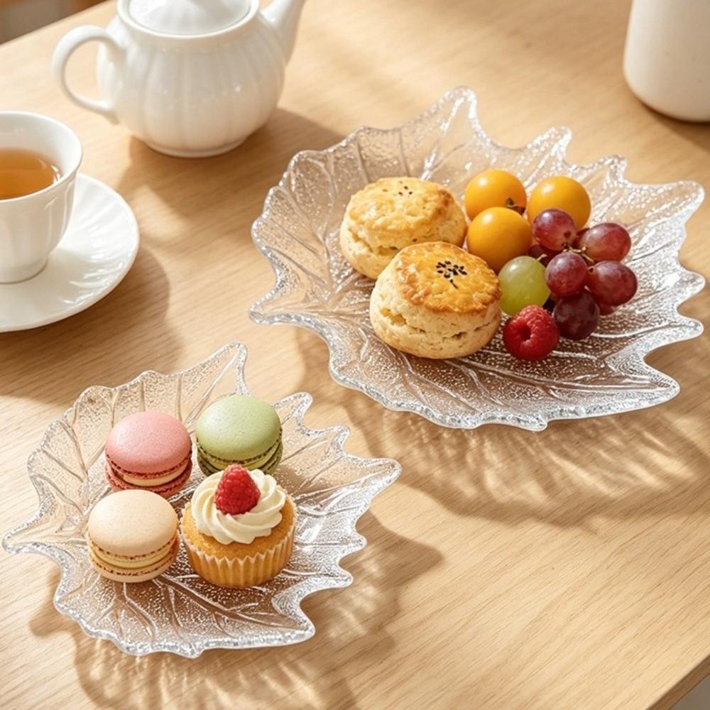 European Style Glass Dessert Dish Leaves Shape Desktop Storage Tray  Picnic Use