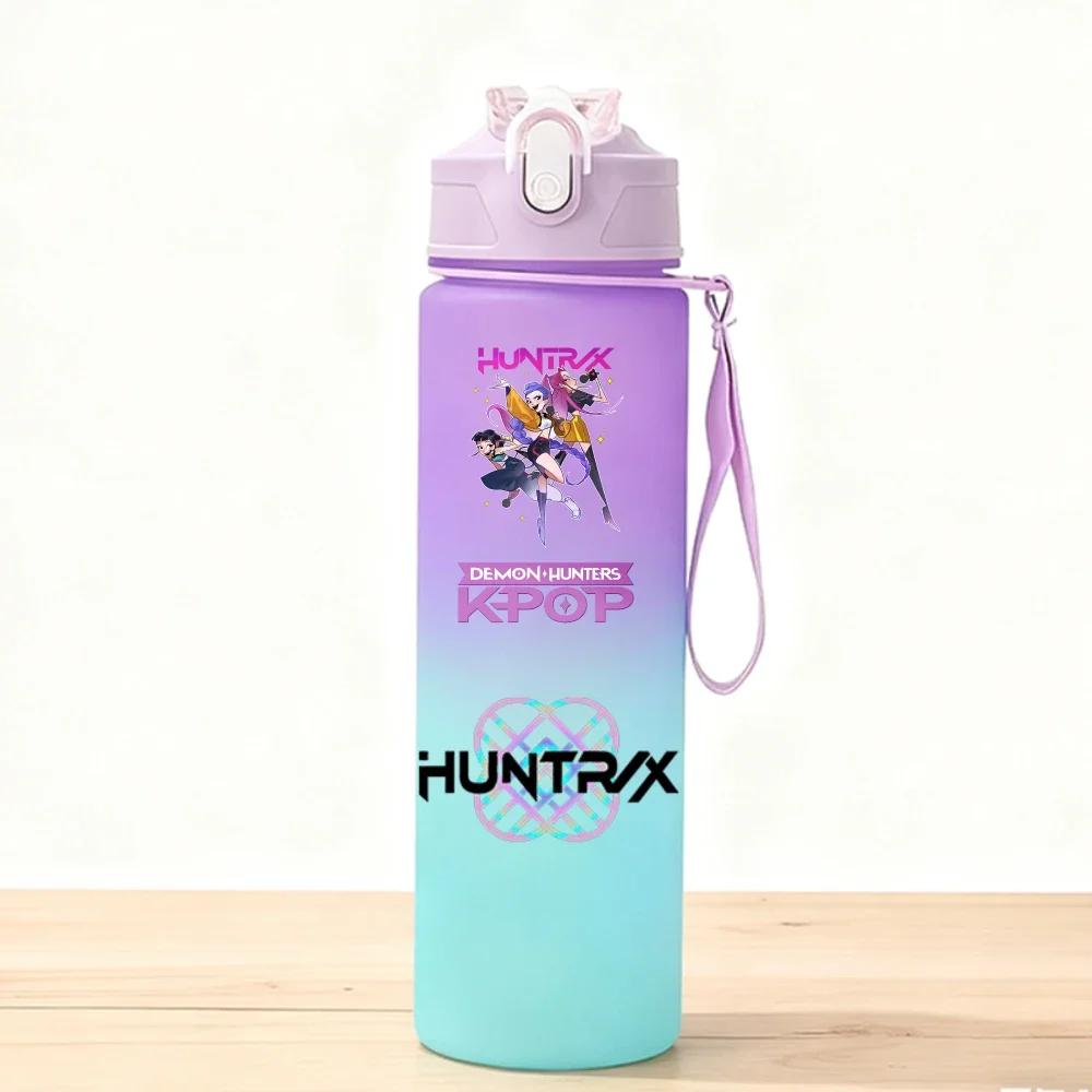 750ML KPop Demon Hunters Sport Water Bottle Adorable Cartoon Anime Plastic Cup Portable Cold Drink Box designed for Children Children