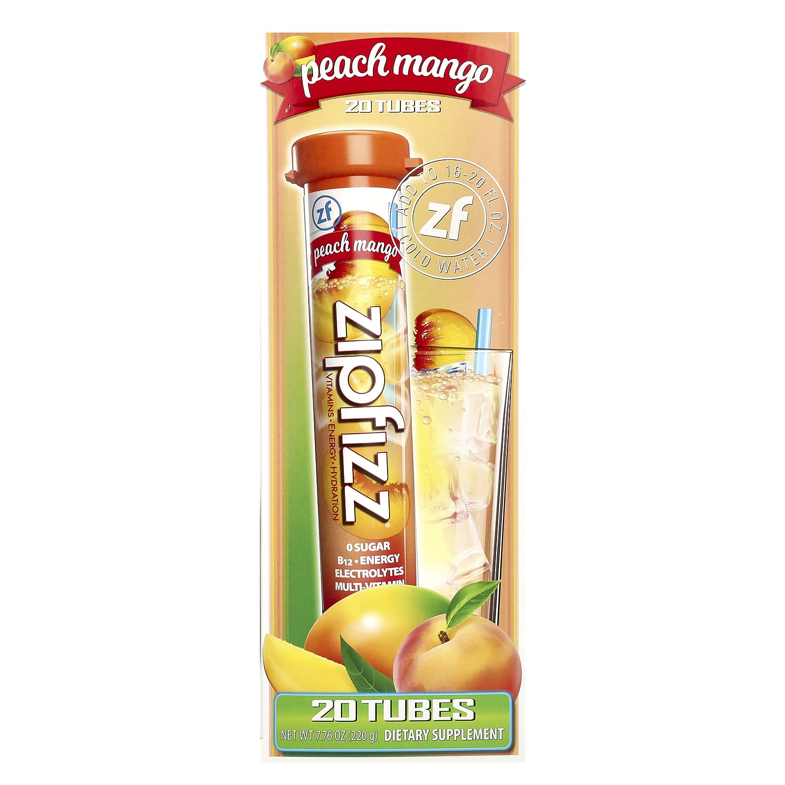 

Zipfizz, Energy Drink Mix, Peach Mango, 20 Tubes, 0.39 oz (11 g) Each