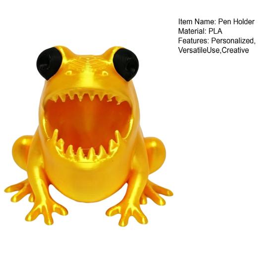 huaqianguhh Cute Frog Pen Holder, 3D Printed Figurine, Cartoon Desk Organizer, Multifunctional Storage for Pens Pencils Markers, Office School Decor