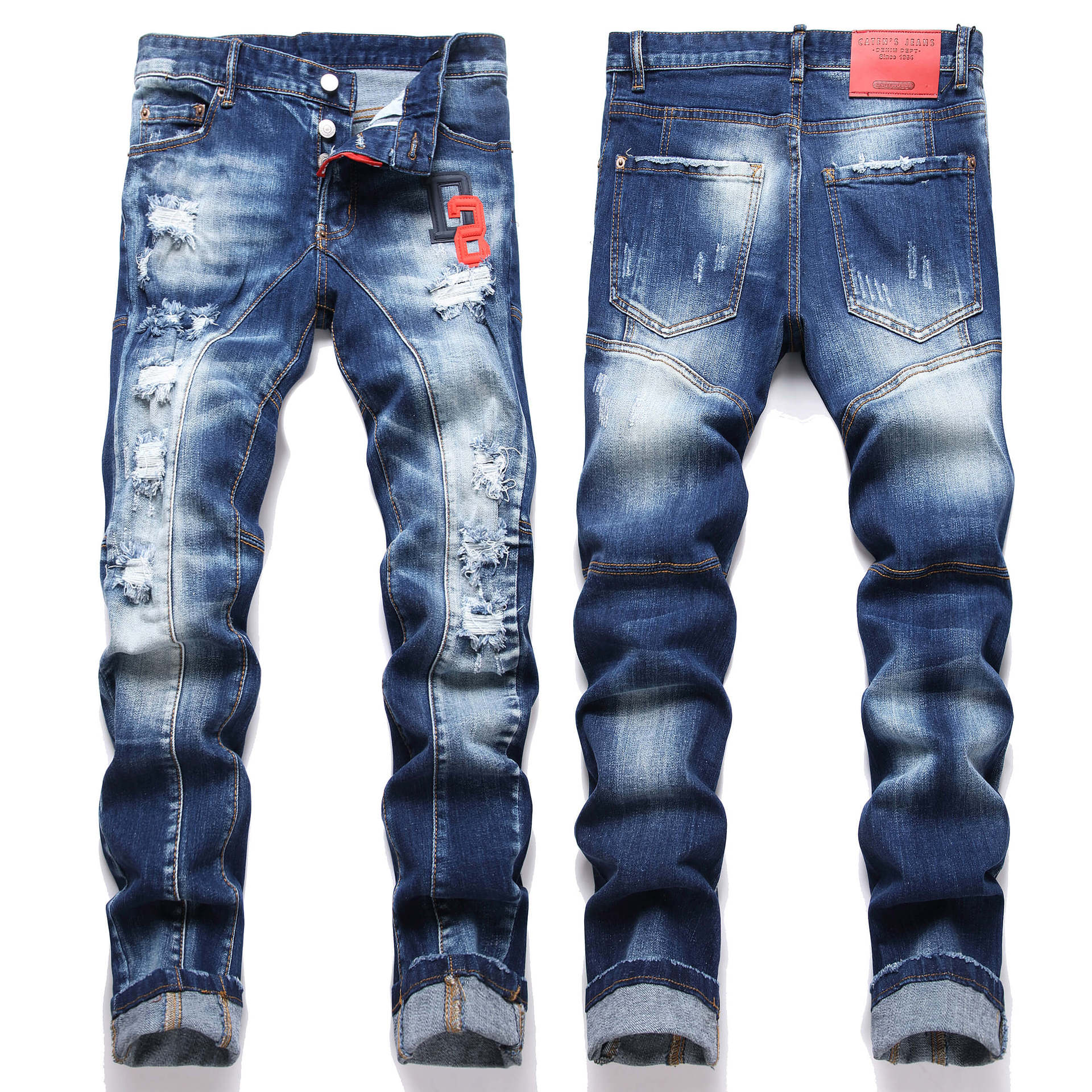 

Denim Embroidered Patch Embossed Elastic Slim-fit Shorts Mens Jeans Straight Leg D4009 38 індиго/синій