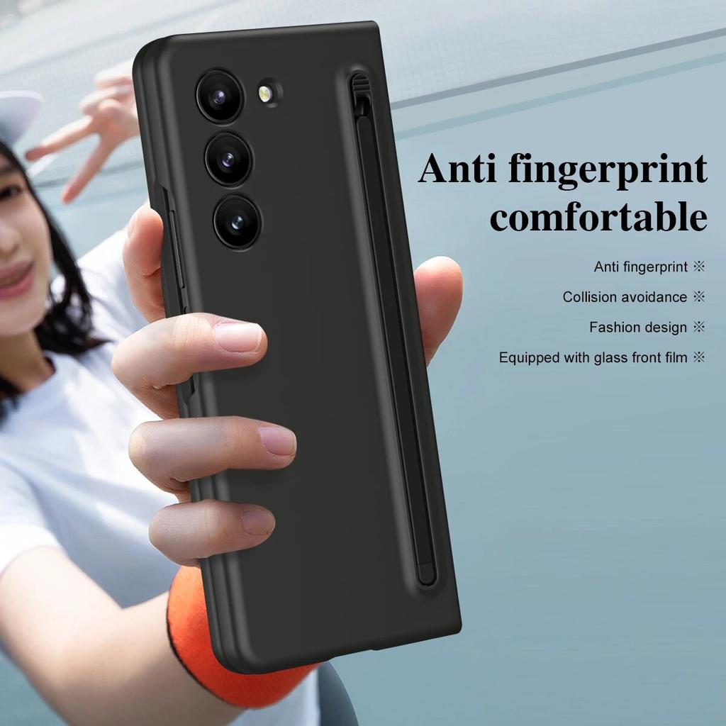For Samsung Galaxy Z Fold 5 4 3 Case Skin-Friendly Colorful Touch Pen Folding with Screen Film Fold5 Shockproof Protection Cover