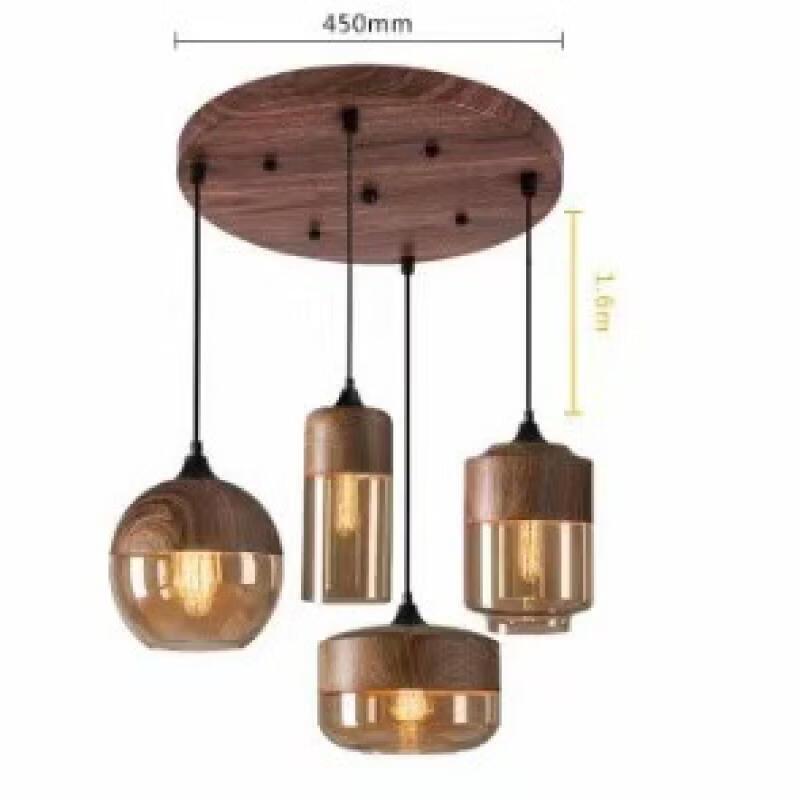 Oeny 4-Head Round Black Glass Pendant Light