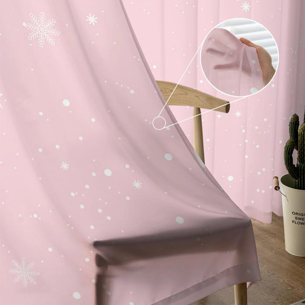 Christmas Snowflake Pink Yarn Curtain Window Tulle Curtains For Living Room Kitchen Sheer Window Treatments Voile Curtains