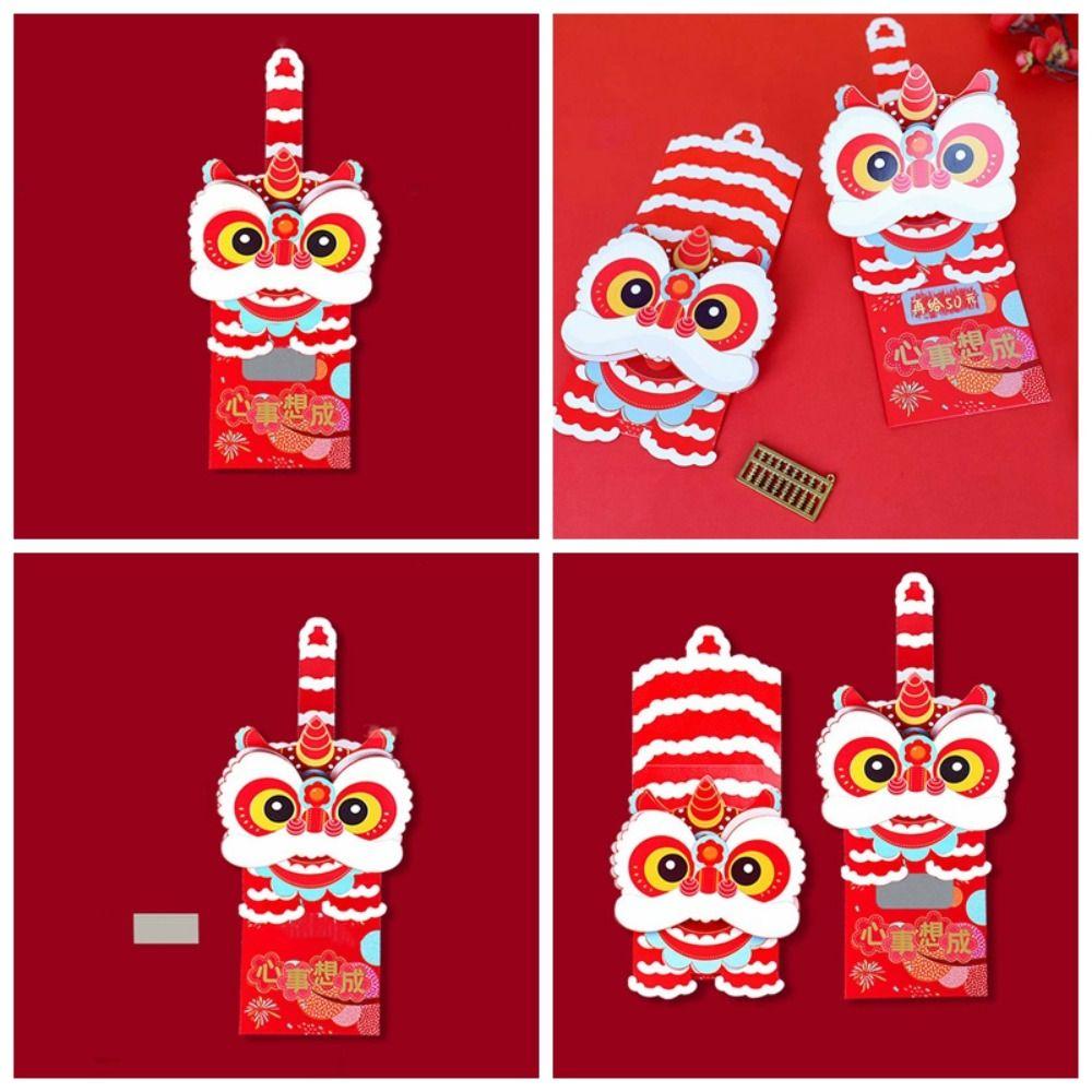 6pcs Traditional Scratch Card Money Bag Hongbao Red Pocket  Lunar New Year Gifts