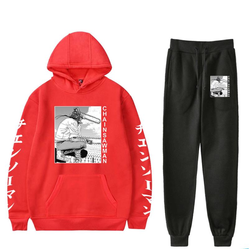 Anime Chainsaw Man Print Mannen Vrouwen Sweatshirt Set Casual Hoodie + Broek 2 Stuks Set Oversized Trui Mode Trainingspak Mannen kleding