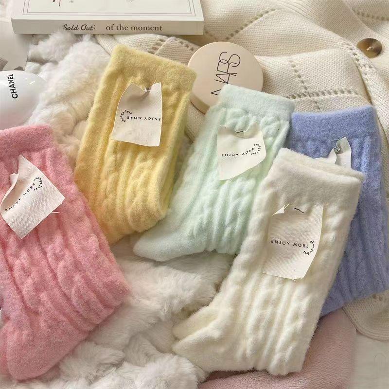 Șosete de lână pluș pentru femei - Moi, simple și îngroșate pentru toamnă/iarnă