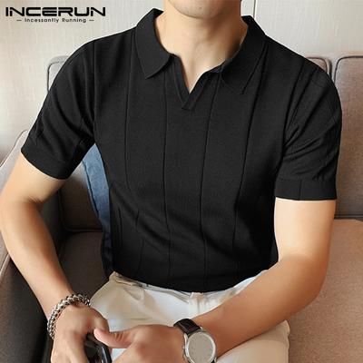 Summer Mens Knit Polo Tops Short Sleeve V Neck Solid Color