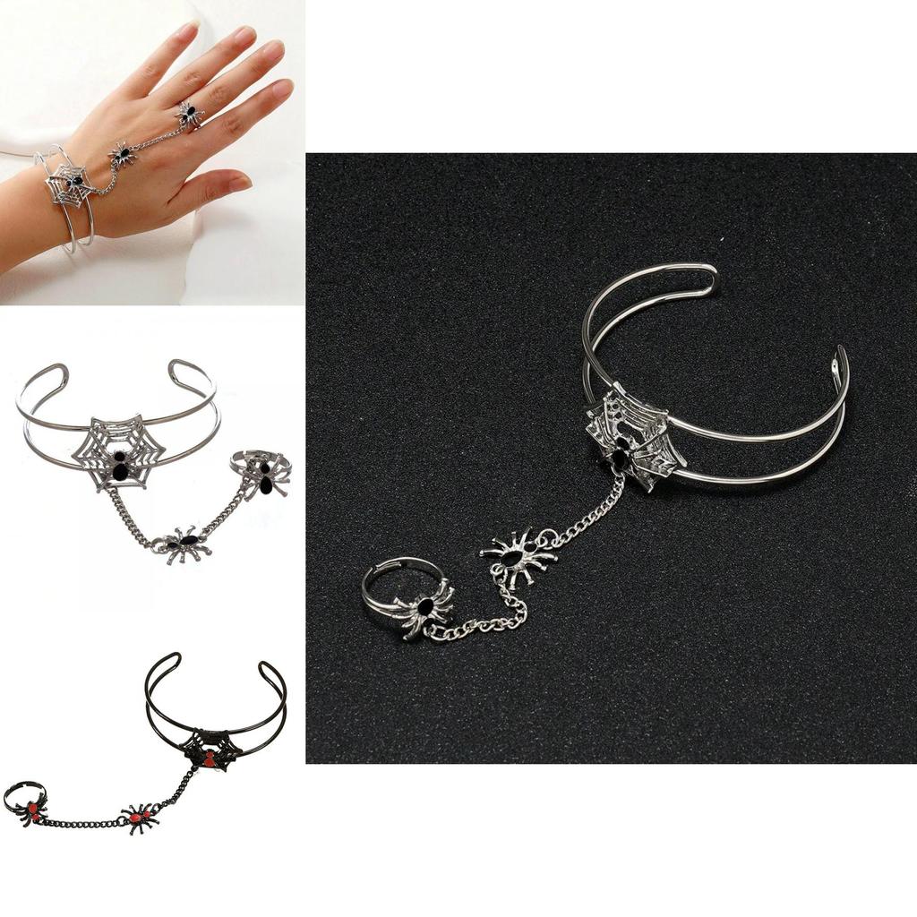 Dark Fantasy Geometric Spider Hand Jewelry With Drop Oil Craft For Womens Party Wear