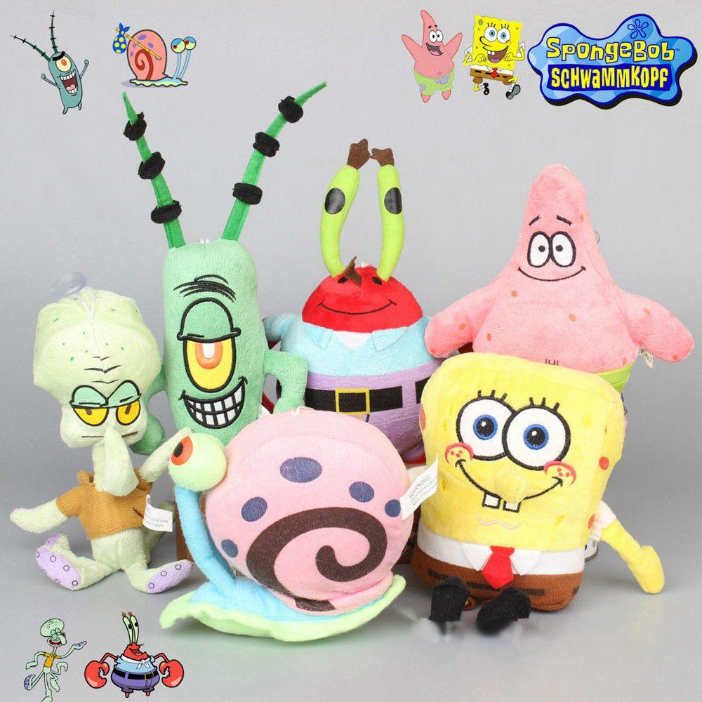 Cute Short Plush Cartoon Octopus Crab Starfish Snail Spongebob Series Toy Set