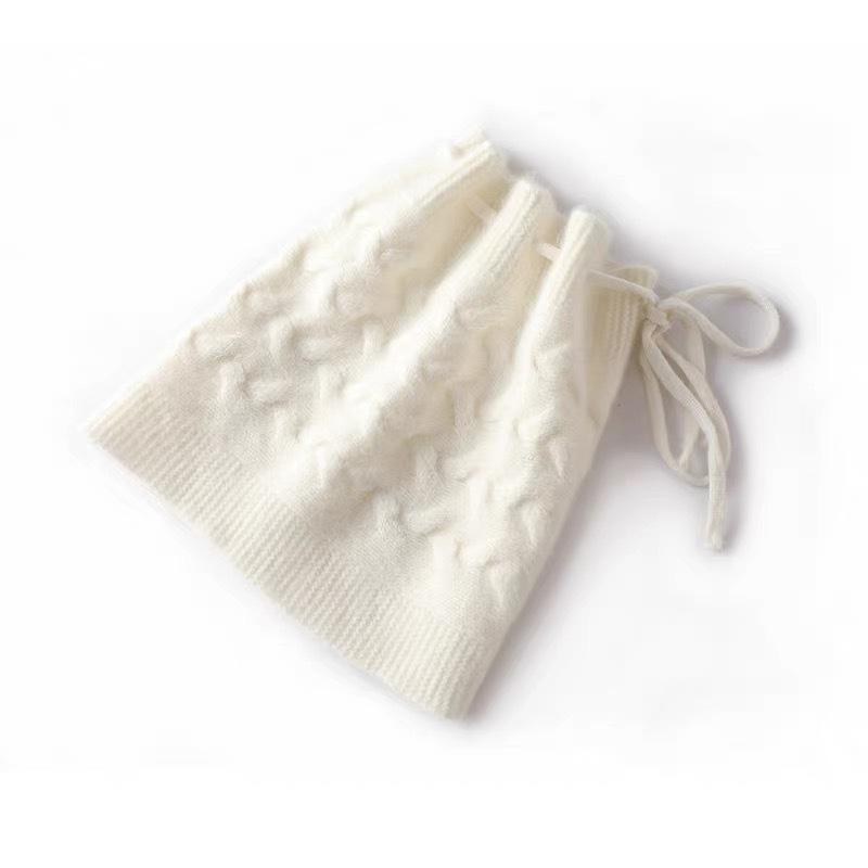 % Pure wool knitted hat autumn and winter warm wool hat empty top drawstring hat bag head cold hat neck cover hat dual purpose