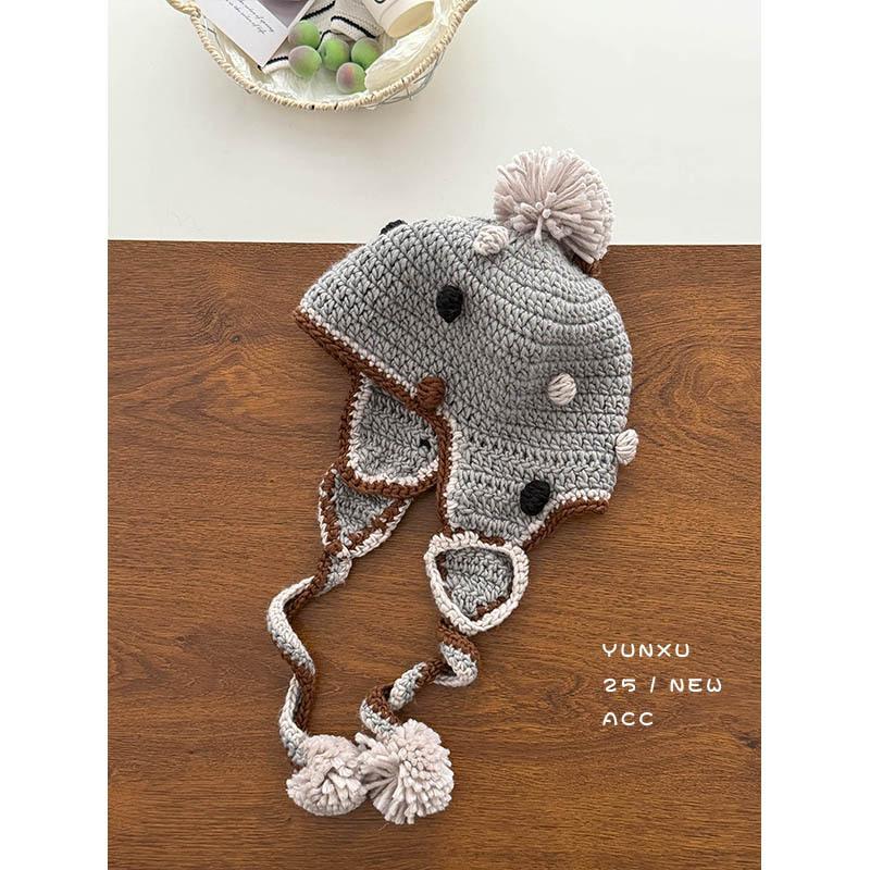 Season parent-child dopamine sweet cute ball ear protector knitted hat fashionable handmade hook braid hat
