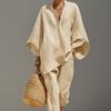 Dames V-hals Vleermuis 3/4 Mouw Losse Pasvorm Twee Delig Set Effen Oversized Shirt Joggingbroek Bijpassende Loungewear Casual Vakantie Outfit