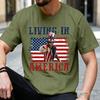 Living In America Graphic T Shirt Retro American Flag USA Patriotic Tee Unisex Unisex Soft Cotton Crew Neck Short Sleeve Casual