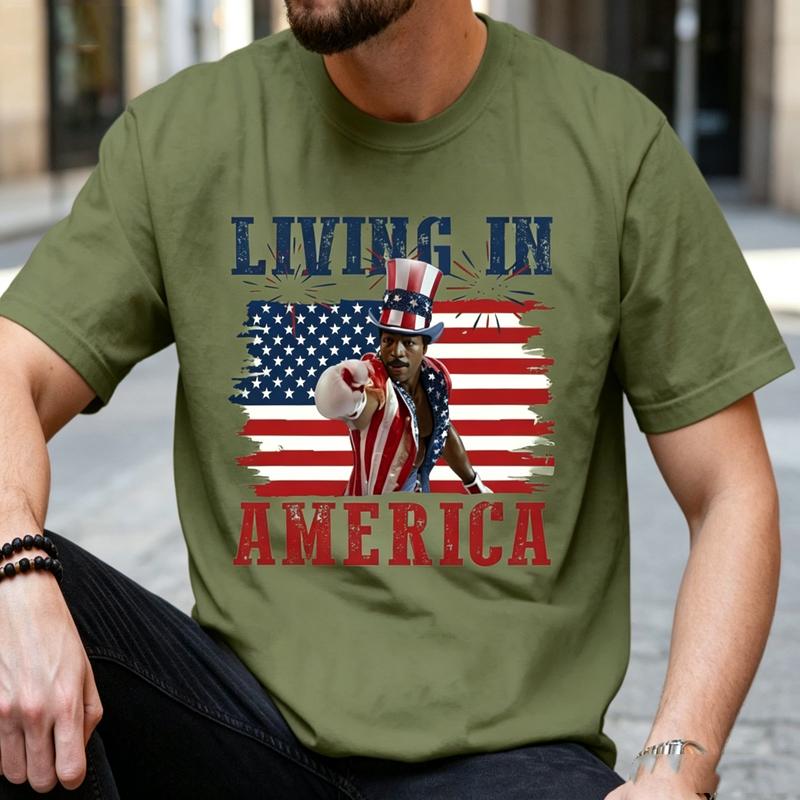 Living In America Graphic T Shirt Retro American Flag USA Patriotic Tee Unisex Unisex Soft Cotton Crew Neck Short Sleeve Casual