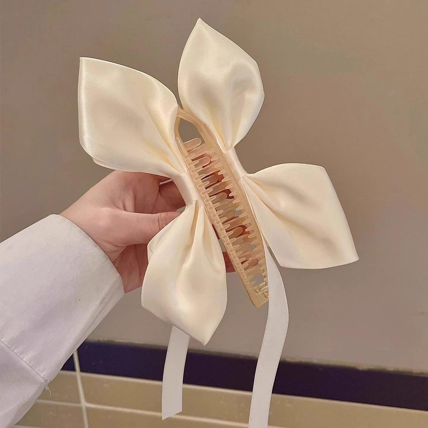 

Бантик из белого атласа в балетном стиле, заколка-зажим для волос с лентой и кошачьими ушками, милый зажим-акула, головной убор для женщин 13cm