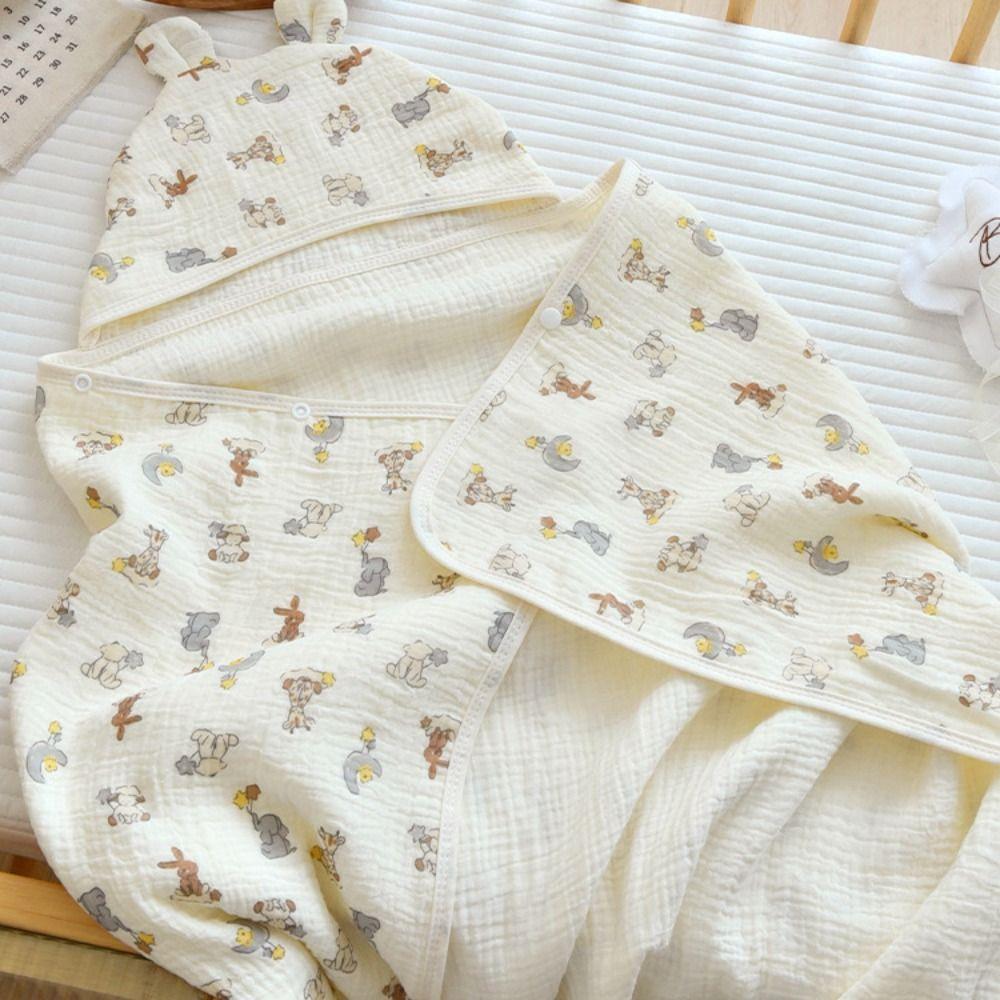 Single Layer Infant Hooded Towel Wrap Blanket Soft Texture Baby Swaddle Cloth  Newborn Care