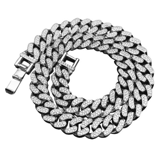 

Браслет-цепочка со стразами, тонкой работы, гальваническим покрытием, блестящий, долговечный, украшает, не выцветает, блестящий кубинский браслет-цепочка 40cm серебряный