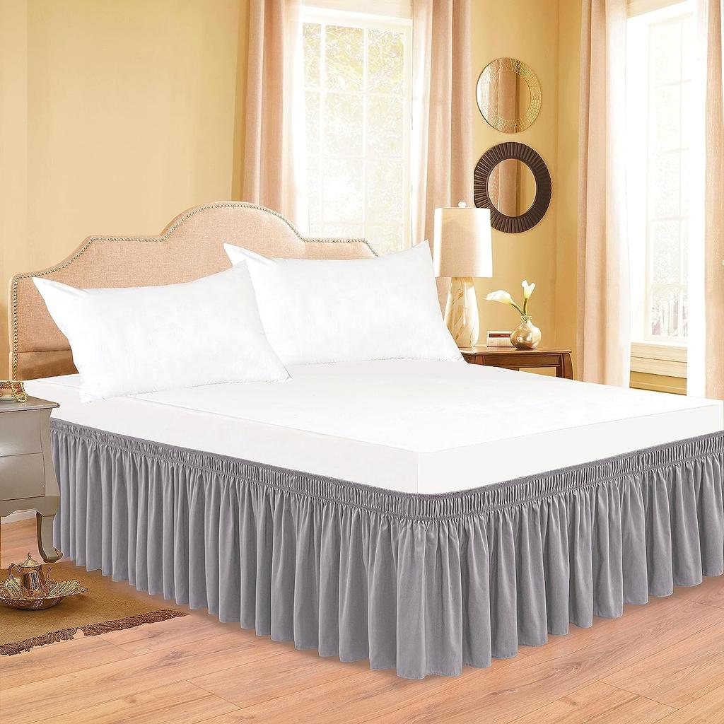 Wrap Around Dust Ruffle Bed Skirt - for Queen Size Beds with 14 in. Drop - Easy Fit Elastic Strap - Wrinkle Free, Machine Wash