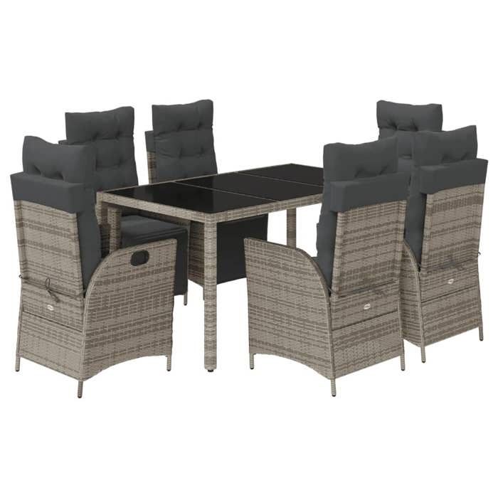 VidaXL Ensemble à Manger de Jardin avec Coussins 7 pcs, Table et Chaises avec Dossier Réglable, Meubles d'Extérieur, 3213329