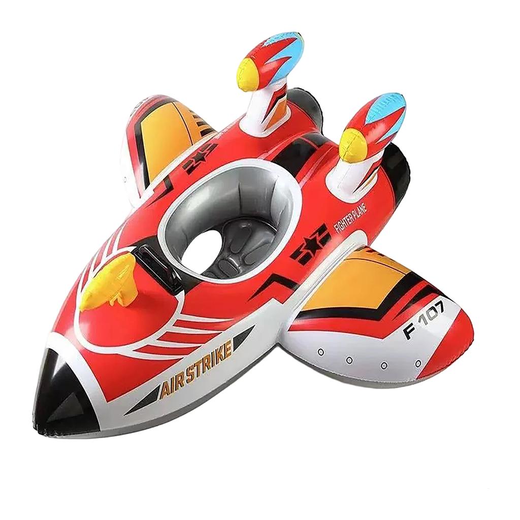 Inflatable Airplane Shaped Water Float Seat for Children Thickened Outdoor Pool Swim Ring with Steering Wheel Design for Interactive Water Activities