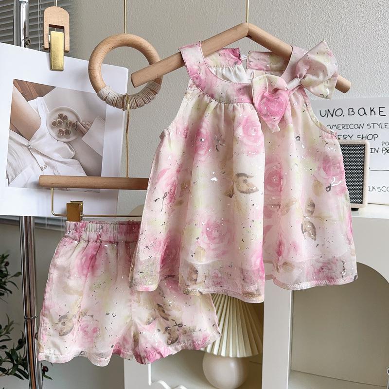 

Girls Summer Floral Bow Two-Piece Set - Princess Style Size 90