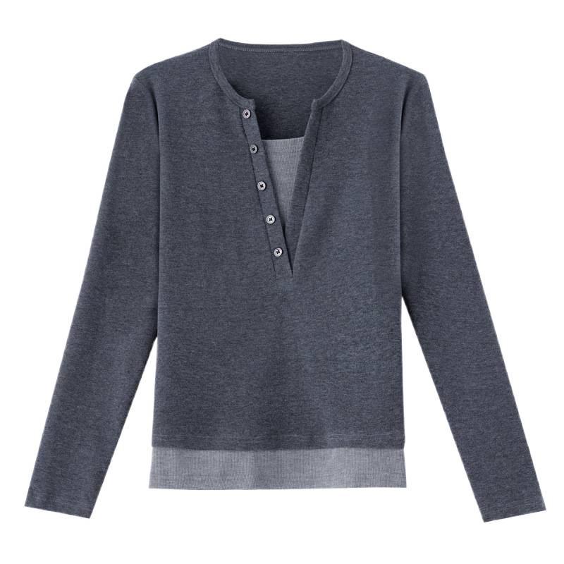 Elegant Korean Style Two-Piece Long-Sleeve Top for Women - Loose, Versatile, and Stylish Base Layer Shirt
