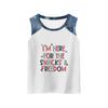 Girls Sleeveless Tank Top Loose Fit Round Neck T Shirt Independence Day Denim Print Casual Summer Tee for Kids