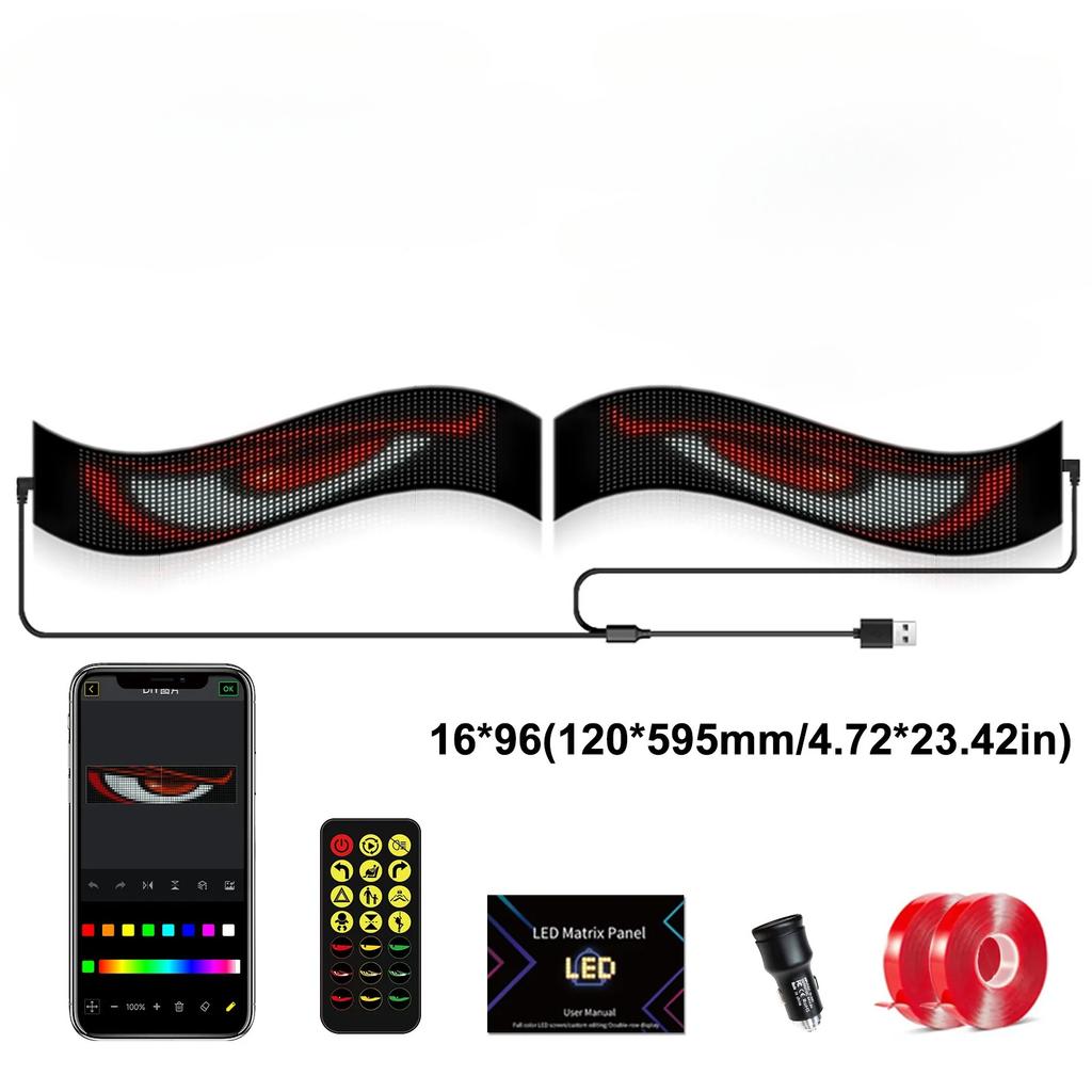 Dynamisches Big Devil Eyes Licht für Autos Buntes Auge LKW Windschutzscheibe Programmierbares LED-Display Flexible Weiche Leinwand Bluetooth